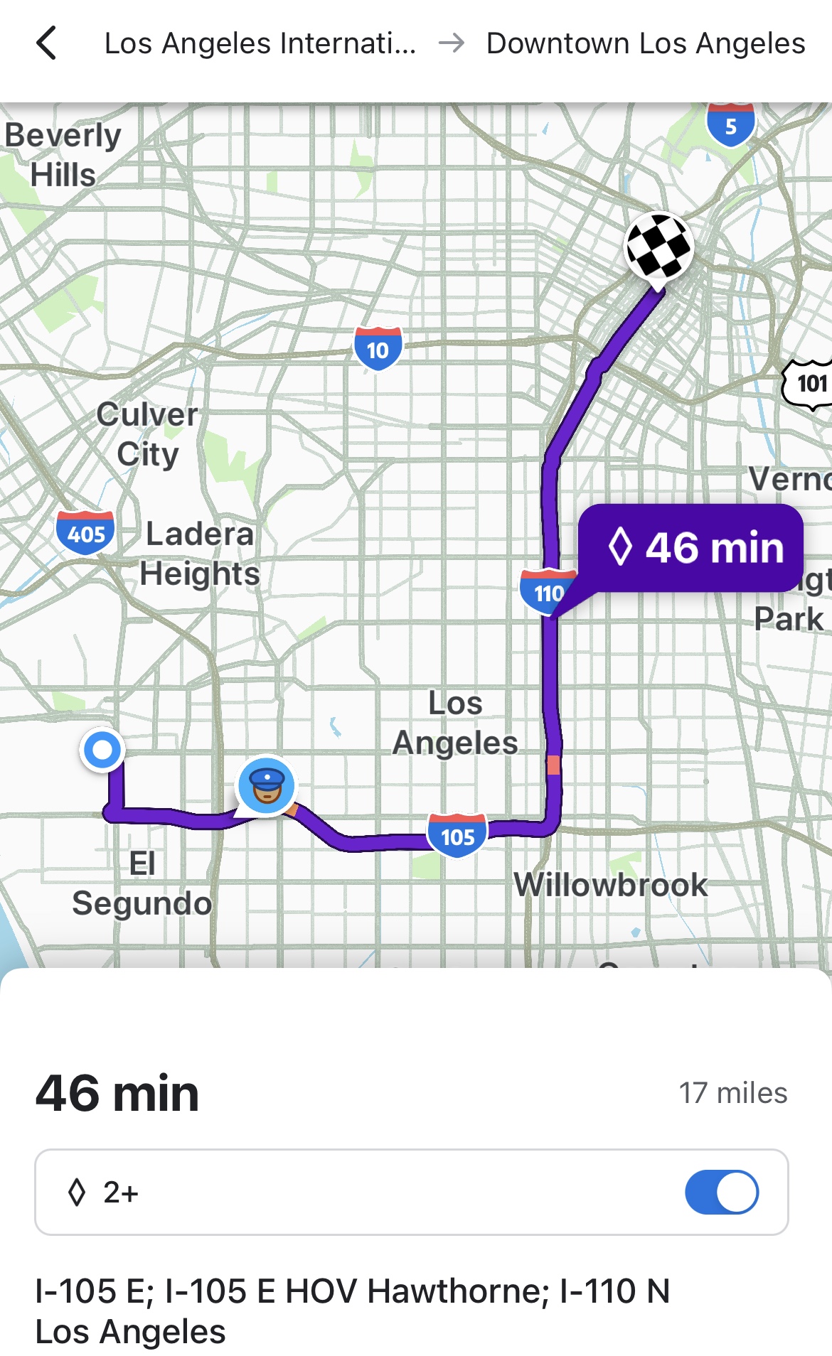 Waze HOV toggle