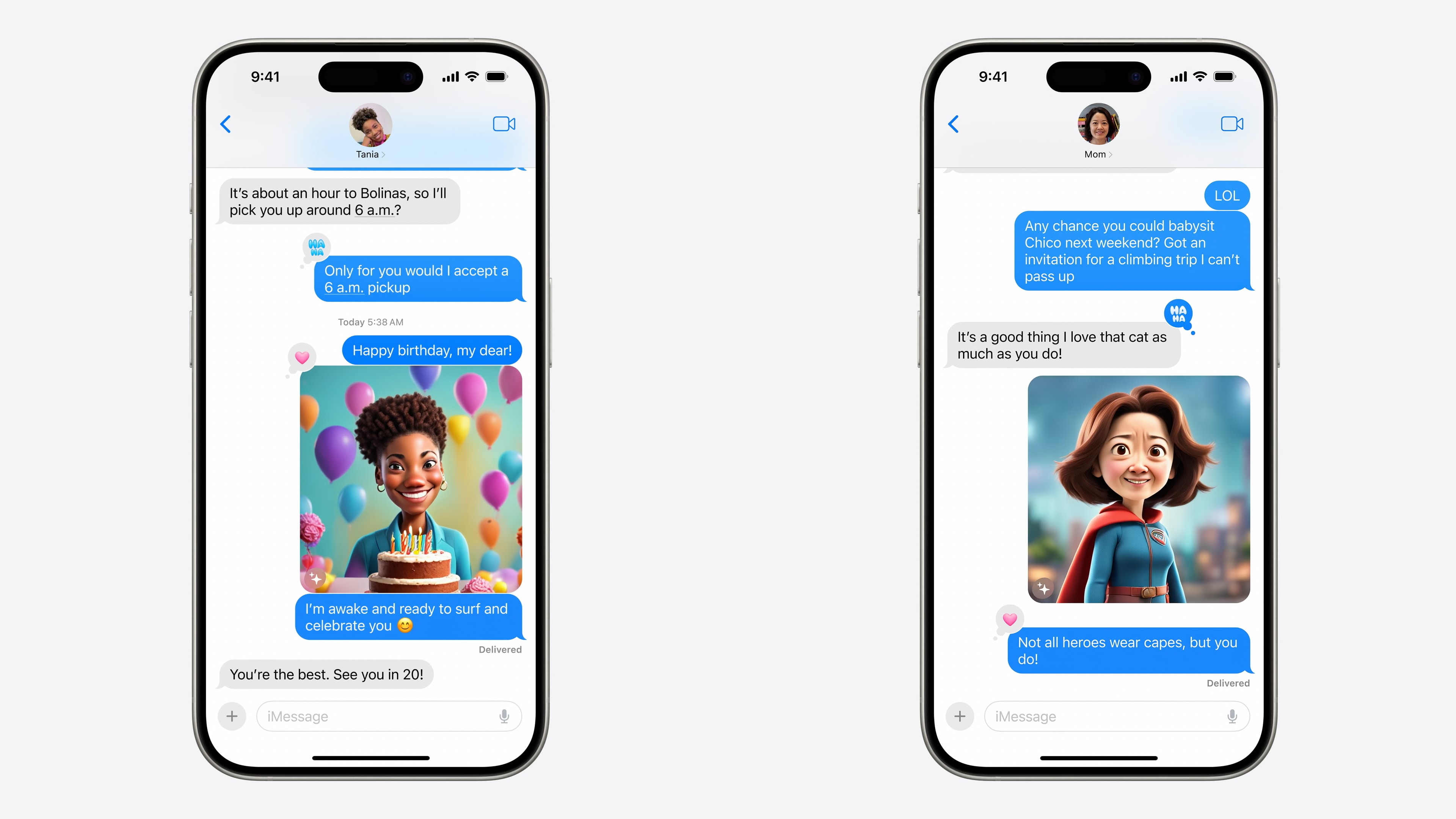 The screenshot of the Happy Birthday moment and the Super Mom moment from the WWDC 2024 Keynote