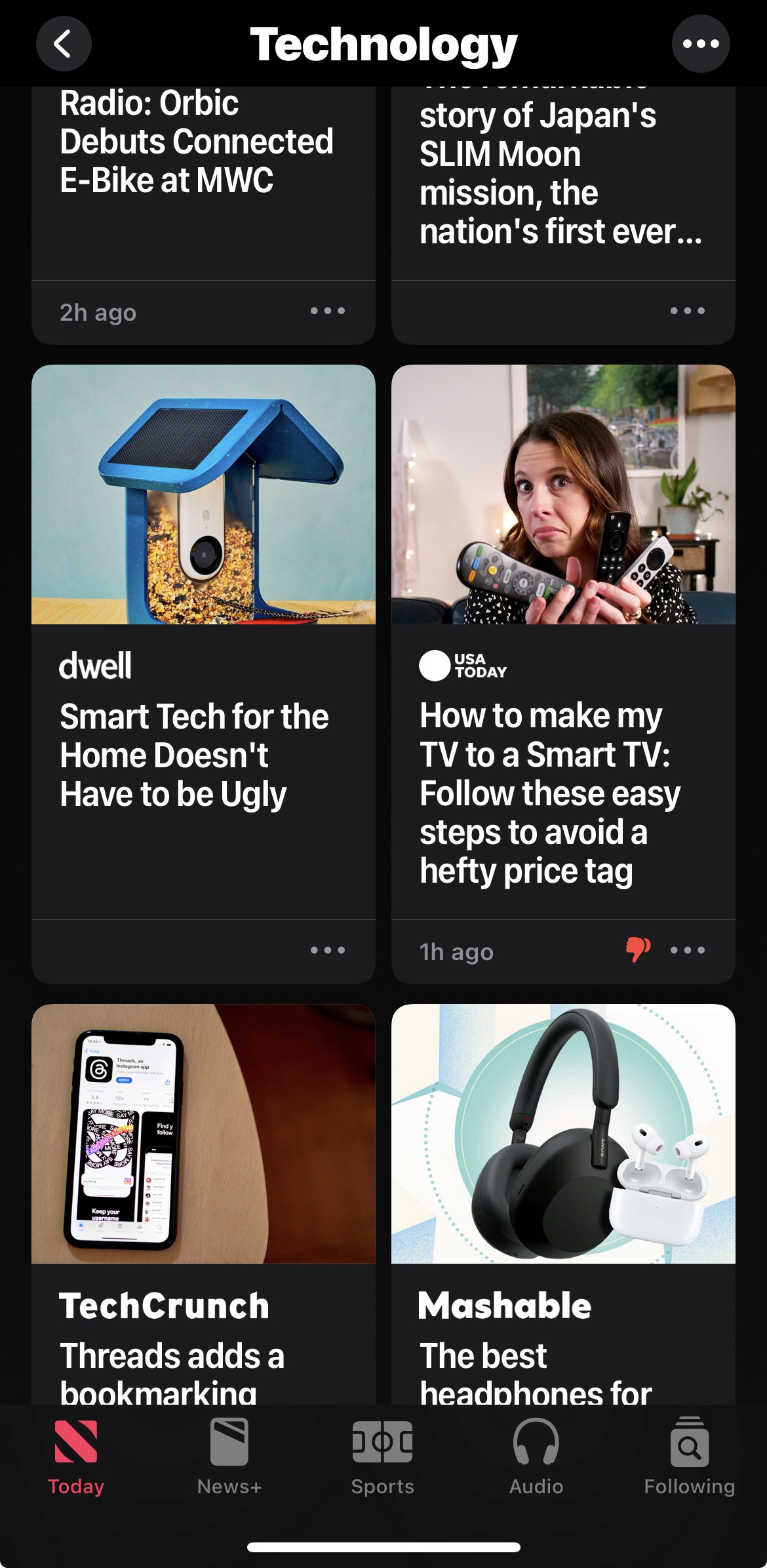 A screenshot of a bunch of crappy stories nominally about technology.