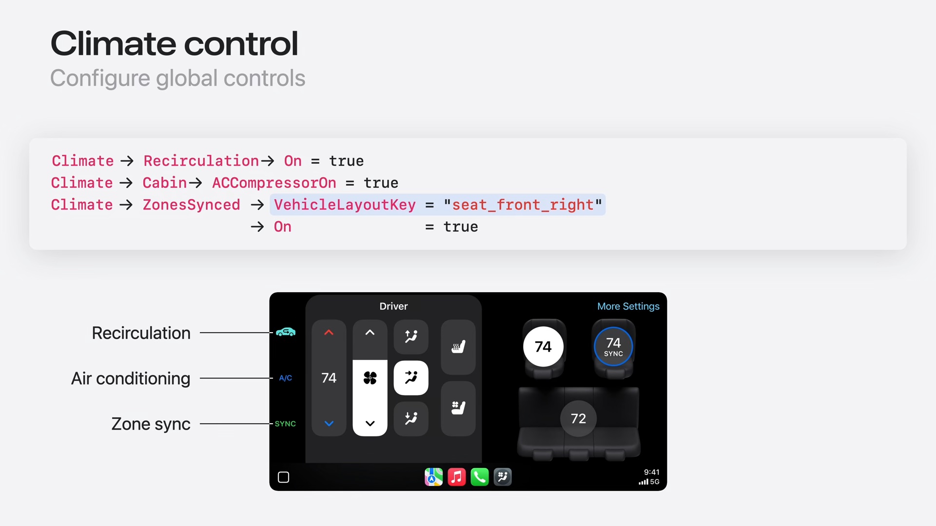 Still frame from the WWDC session showing the climate control screen.