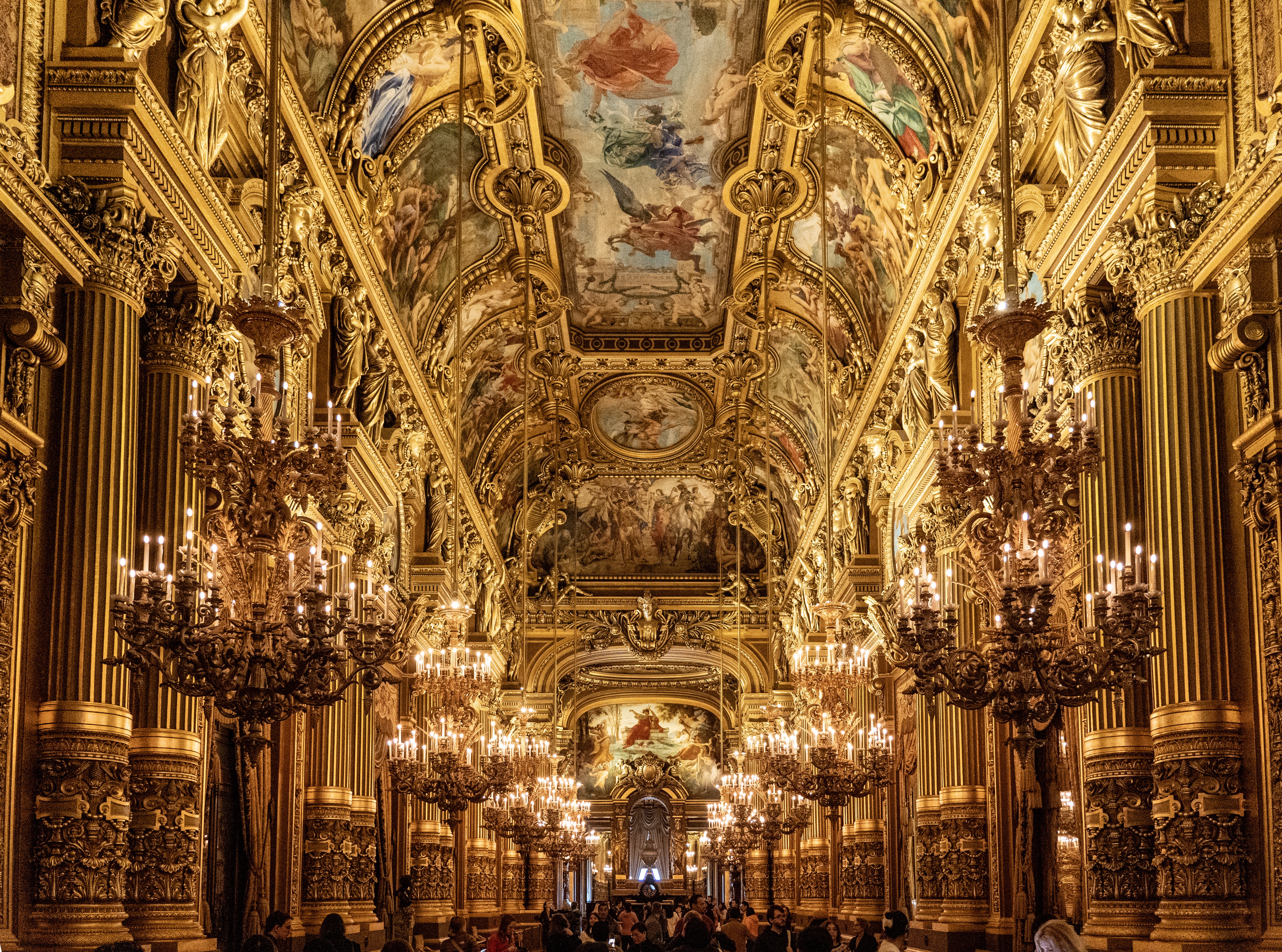 A photo of the very over the top interior of the Paris Opera.
